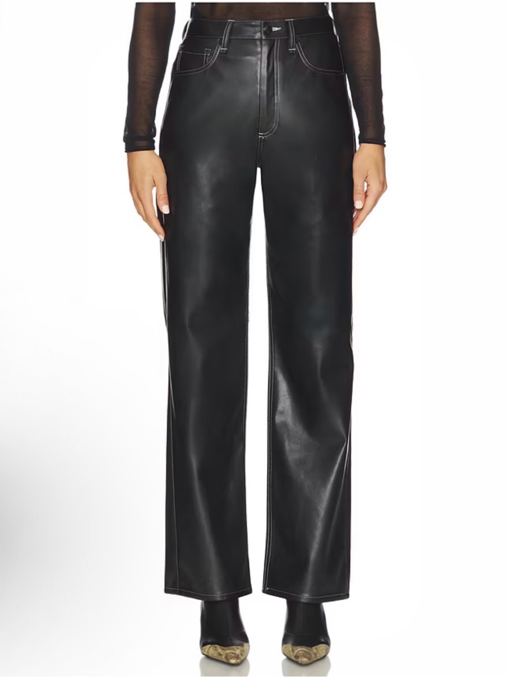 NWT Rag & Bone Shea High Rise Faux Leather Straight Leg Jeans Black Size